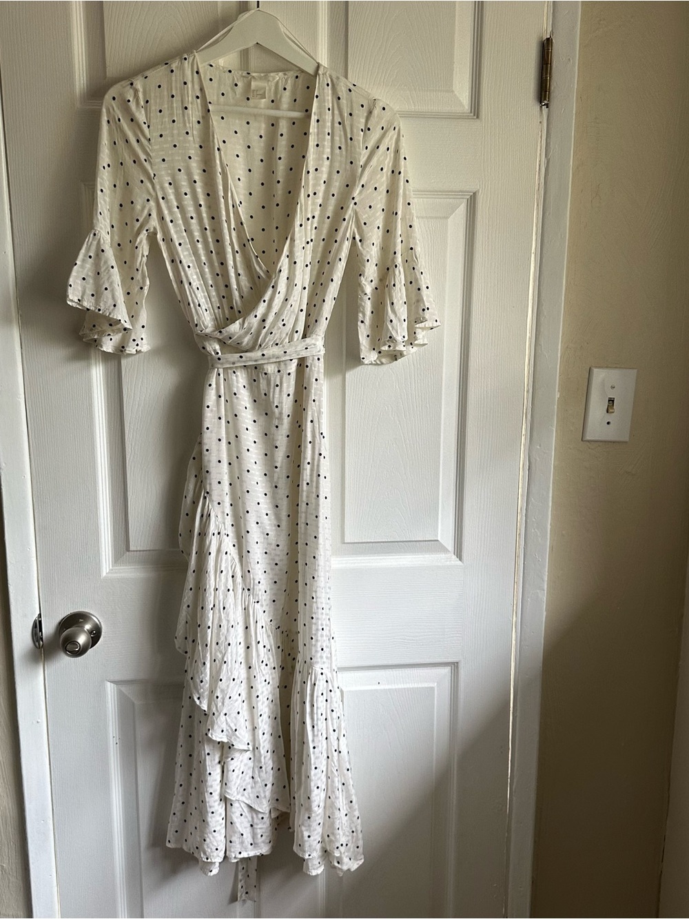 H&M Polka Dot Wrap Maxi Dress with ruffles  - White with Black Dots
